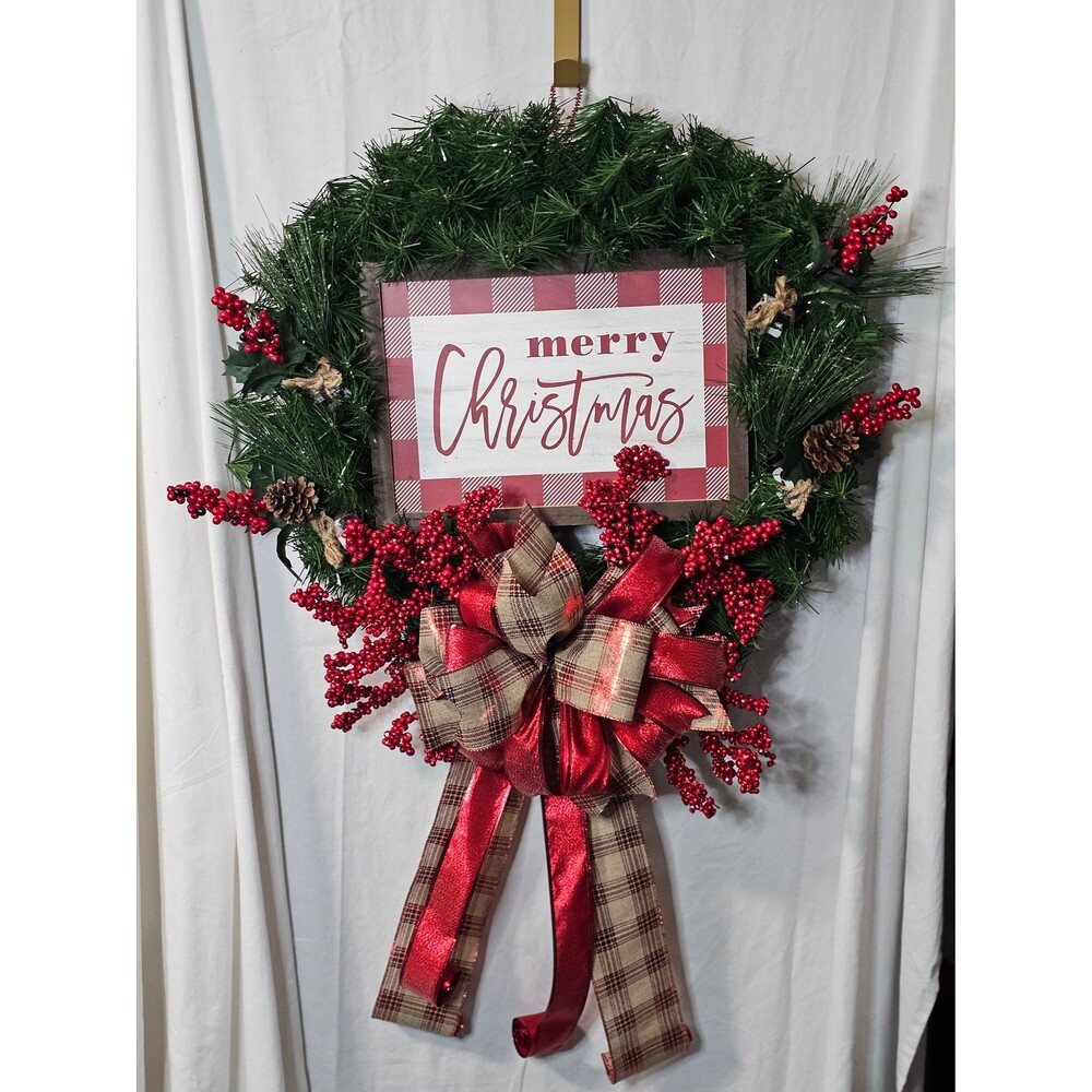 Traditional Cranberry Merry Christmas Door Wreath